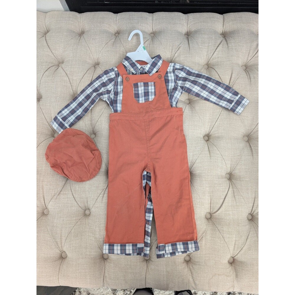 Tommy Bahama Baby Boys 18M Plaid Shirt Bodysuit Overalls Hat 3 Piece Outfit Set